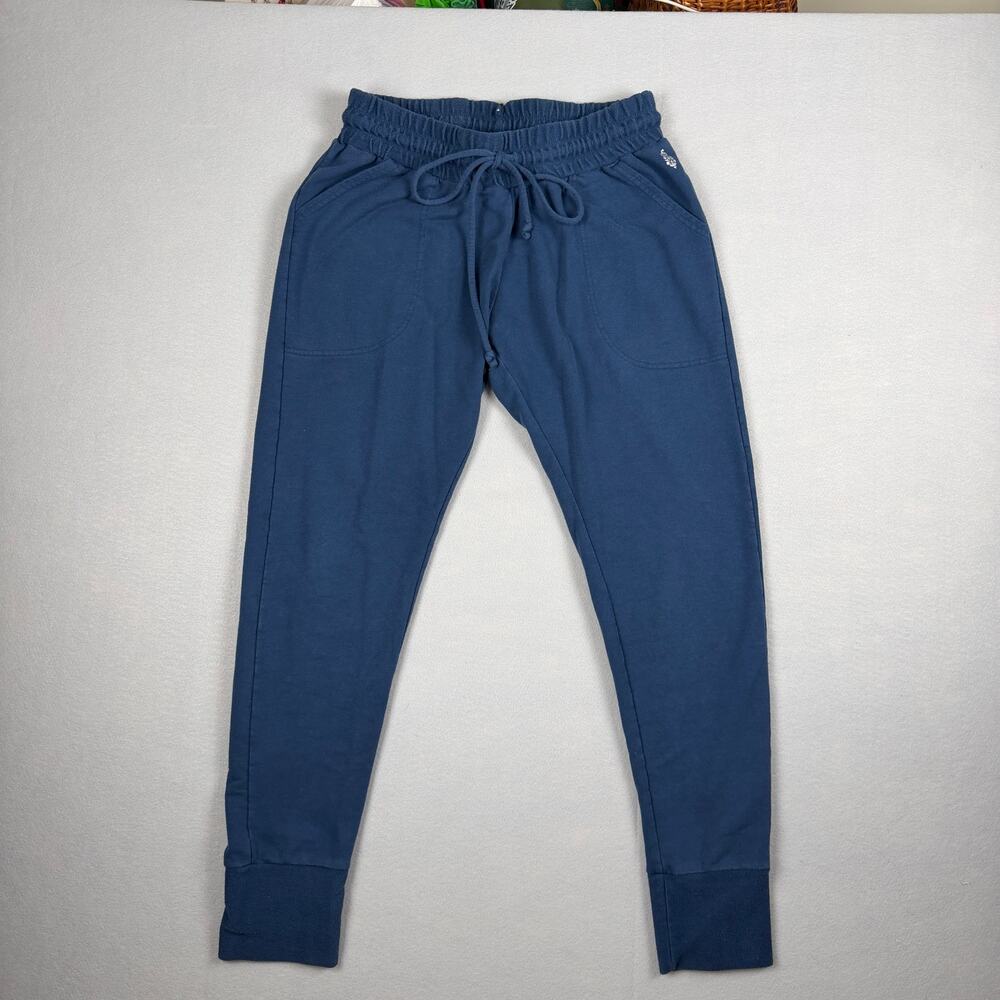 FP Movement Sunny Skinny Joggers rising tide Navy Blue Smocked Waist womens M